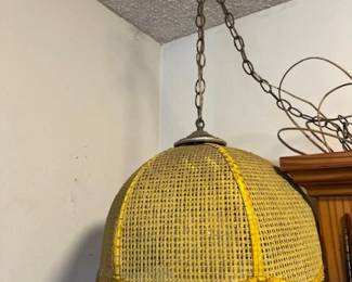 Vintage MCM Rattan Wicker Hanging Lamp