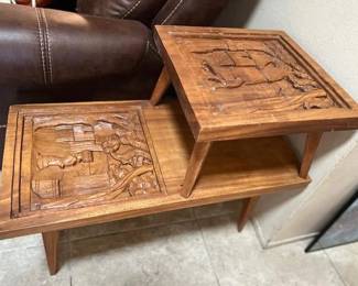 Vintage handcarved wooden 2tiered side table