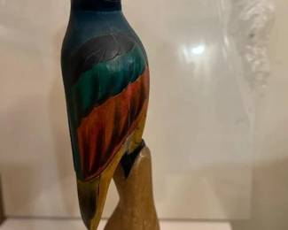Handcarved and painted wooden parrot