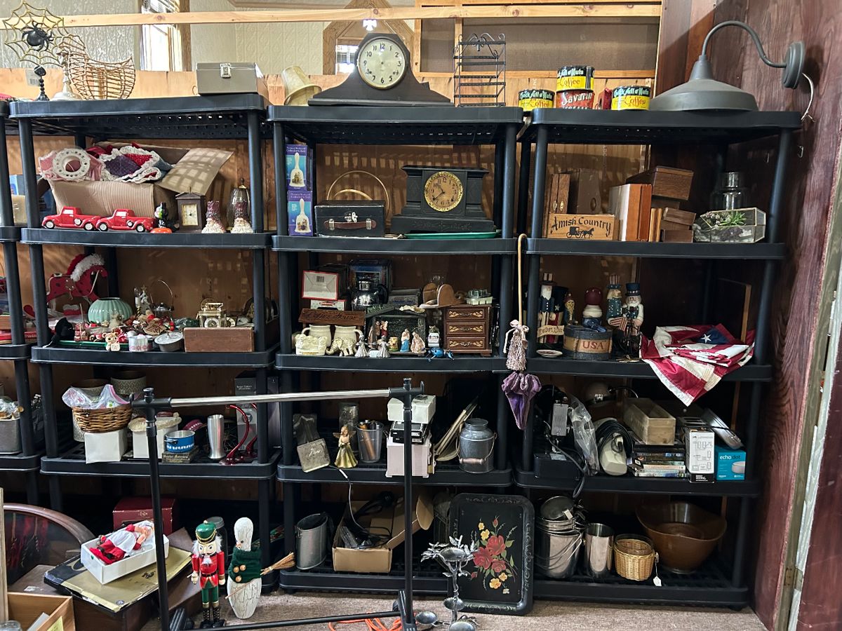 Vintage clocks, nutcrackers, holiday items, jewelry boxes