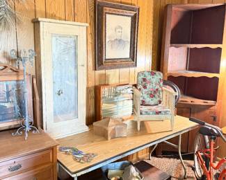 Vintage photo, vintage childs chair, display case, corner unit