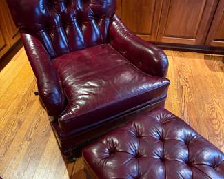 Tufted leather chair and ottoman