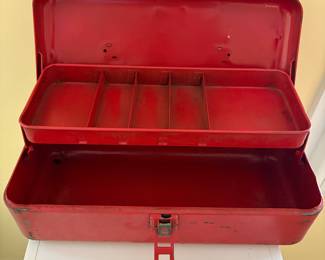 vintage red metal toolbox