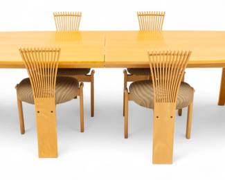 Lot 1057
Torstein Nilson for Westnofa (Norwegian, B. 1951) Laminated Birch Totem Dining Table with Six Chairs 9 PCS