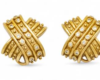 Lot 58
14K Yellow Gold with Diamonds "X" Earrings H 1" 28 g 1 PAIR