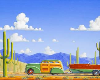 Lot 1015
Robert W. LaDuke (American, B. 1961) Acrylic on Wood Panel, 2005, 'Dowser', H 14" W 28" Frame Size: H 22.5" W 36.5