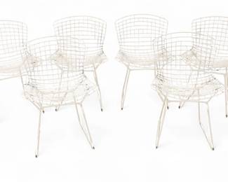 Lot 1059
Harry Bertoia for Knoll (American, 1915-1978) White Coated Wire Bertoia Side Chairs, Set of Eight H 29.5" W 21" Depth 22" 8 PCS