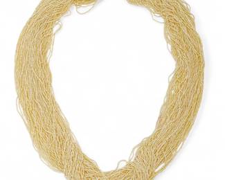 Lot 75
Multi Strand Seed Pearl Necklace, 14Kt And Diamond Bowknot Clasp L 27" 157 g