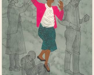 Lot 1037
Elizabeth Catlett (American, 1925-2012) Lithograph in Colors on Wove Paper 1992, 'Walking Blindly', H 22.75" W 18.5" Frame Size: H 31.125" W 25.125"