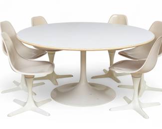 Lot 1063
Maurice Burke (American, 1921-2013) Tulip/Star Series Fiberglass Table and Chairs, Ca. 1960-1970, 7 PCS