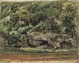 Lot 4007
Louis Schultze (German-American, 1820-1900) Watercolor on Paper, Late 19th C., 'Forest Landscape', H 11.25" W 13.75"