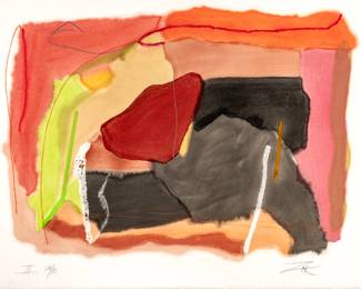 Lot 1035
Larry Zox (American, 1936-2006) Mixed Media, Watercolor Pochoir, and Oil Stick Wax, Water-Based Crayons, on Heavy Arches Museum Watercolor Rag Paper w