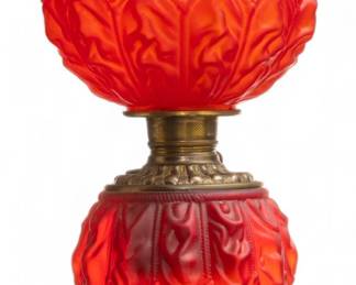Lot 4000
Victorian Red Glass Gone with the Wind Oil Lamp, Now Electric 1860, H 28"