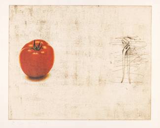 Lot 1028
Jim Dine (American, B. 1935) Etching and Offset Lithograph in Colors, on German Etching Paper 1973, 'the Tomato', H 23.75" W 29.5"