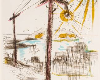 Lot 1042
Salvador Dali (Spanish, 1904-1989) Etching with Hand Coloring on Rives BFK Paper 1970, 'Telegraph Hill, from San Francisco', H 22" W 15.25" Frame Size