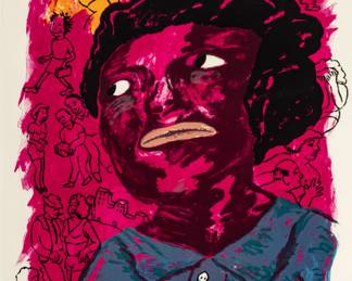 Lot 1036
Robert Colescott (American, 1925-2009) Lithograph in Colors on Paper, 1989, 'Of Time and Place', H 40" W 28" Frame Size: H 53.5" W 41.5"
