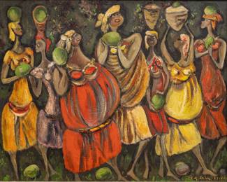 Lot 1049
Adolf Arthur Dehn (American, 1895-1968) Oil on Masonite, 1951, 'Procession', H 16" W 20" Frame Size: H 24.25" W 28"