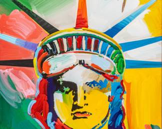 Lot 1040
Peter Max (American, B. 1937) Mixed Media on Canvas, 'Lady Liberty', H 29.5" W 29.5" Frame Size: H 33" W 33"