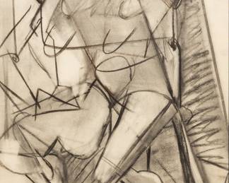 Lot 4025
Rose Kuper (American, 1888-1987) Charcoal Drawing 'Cubist Nude II', H 24.5" W 17.5" Frame Size: H 36" W 28.75" Depth 1"