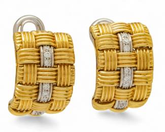 Lot 55
18K Yellow Gold And Diamonds Woven Earrings, Italy 25 g 1 PAIR