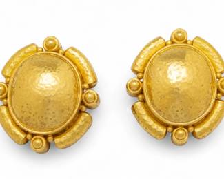 Lot 47
Elizabeth Locke (American, Est. 1988) 19K Yellow Gold Oval Medallion Earrings H 1" 26 g 1 PAIR