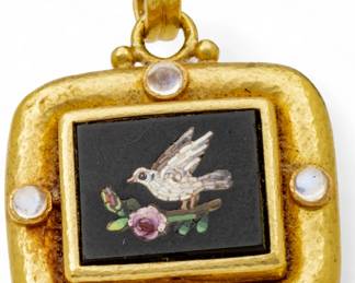 Lot 37
Elizabeth Locke (American, Est. 1988) 18K Gold Pendant, Hummingbird Micro Mosaic H 1.2" W 1.4" 25 g 1 PC