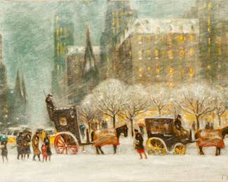 Lot 1007
Guy Carleton Wiggins (American, 1883-1962) Oil on Canvas, 1959, 'New York Fantasy', H 24" W 36"