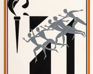 Lot 1039
Romare Bearden (American, 1911-1988) Screenprint in Colors on Rives BFK Paper 1976, 'S/N Olympics', H 38" W 23"