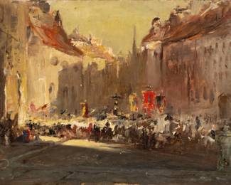 Lot 4012
Impressionist Oil on Canvas Mounted to Board H 10.5" W 15.5" Frame Size: H 14.75" W 17.5" Depth 1"