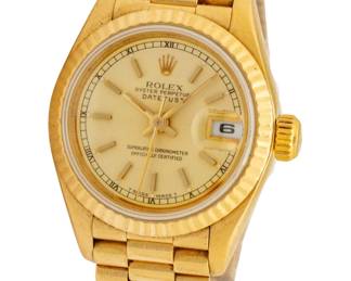 Lot 4
Rolex 18k Gold Oyster Perpetual Date Just Swiss Lady's Chronometer 1997, SN: L836497, Dia. 26mm 73 g