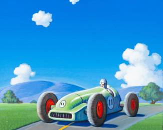 Lot 1016
Robert W. LaDuke (American, B. 1961) Acrylic on Wood Panel, 2007, 'Green Racer', H 10" W 10" Frame Size: H 18.5" W 18.5"