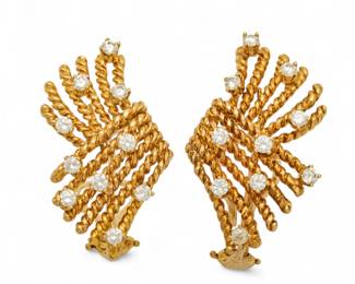 Lot 25
Tiffany Schlumberger 18K Gold And Diamonds Ear Clips W 1.2" 13 g 1 PAIR