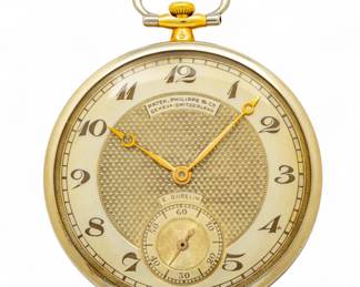 Lot 2
Patek Philippe (Geneva) Art Deco E. Gubelin 18k Yellow Gold And Black Enamel Mens Pocket Watch Dia. 43.7mm