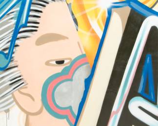 Lot 1046
Crash (American, B. 1961) Spray Paint on Canvas 1995, 'East Meets South Beach', H 62" W 58"