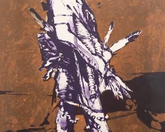 Lot 1055
Fritz Scholder (Luiseno, 1937-2005) Lithograph 1978, 'Sioux Chief', H 30" W 22.5" Frame Size: H 41.25" W 33.5"