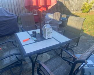 Patio furniture and umbrella