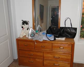Dresser with mirror, Tori Burch and Coach handbags