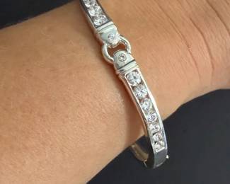 Sterling Silver Bangle Bracelet with Graduated Crystal Stones