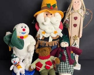 Assorted Plush Christmas Decor Santa, Snowmen, Angel  Bear 