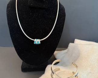 Sterling Silver Necklace and Cuff Bracelet Set