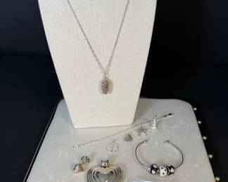 Sterling Silver Jewelry Lot Pinecone Necklace, Heart Perfume Pendant, Ocean Charms, Rings  More
