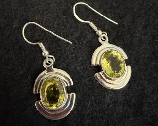 Faceted Golden Citrine Oval Dangle Earrings 8.99g