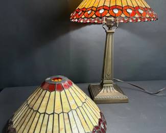 Leaded Slag Glass Lamp Extra Shade, Cream  Ruby Red Art Glass