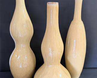 Contemporary Glossy Tan Ceramic Sculptural Vases Modern Organic Decor