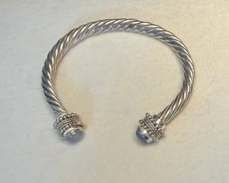 Twisted Cable Cuff Bracelet with Moonstone Ends 