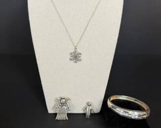 Sterling Silver Jewelry Lot Bracelets, Necklace  Pins, 62.54g Total