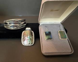 Sterling Silver 925 Abalone Shell Jewelry Set Bracelet, Pendant  Giovanni Earrings