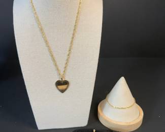 14K Gold Necklace, Bracelet, and Heart Pendant Set 10 Length, 10.24g