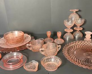 Elegant Pink Depression Glass Collection Assorted Patterns, 1930s Era