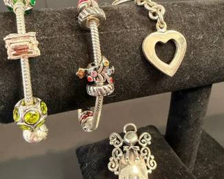 Sterling Silver 925 Charm Bracelets Angel Pendant Set  Red, Green  Heart Motifs